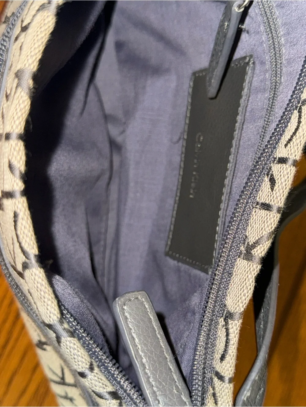 Calvin Klein Tan and Black Signature Monogram Crossbody Bag